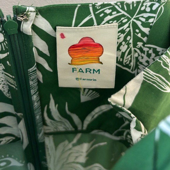 Farm Rio Forest Soul Mix Green White Tropical Leaf Print Tiered Mid Dress Large - Picture 8 of 11